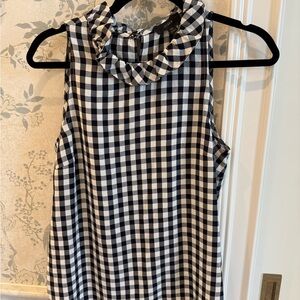 J.Crew Dark Navy Gingham Ruffle Neck Sleeveless Top XS